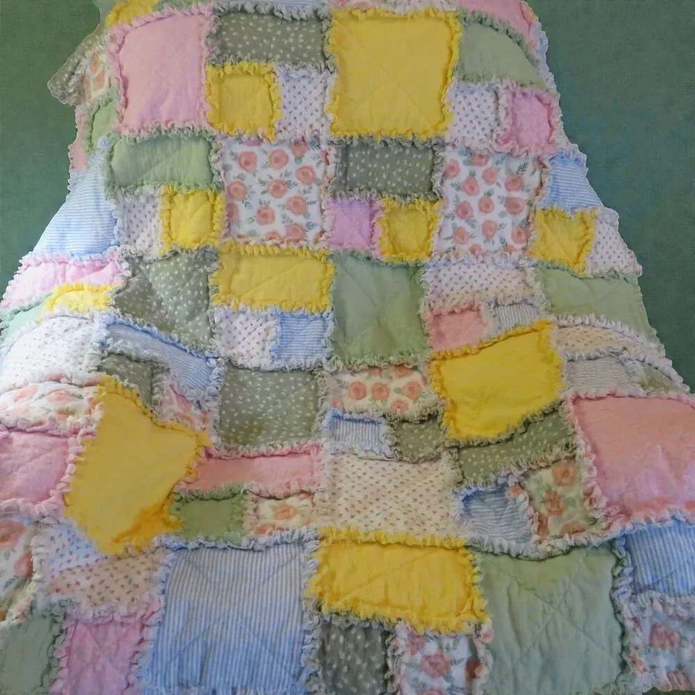 Flannel Rag Quilt With Batting, 50 X 44, Floral Scrappy Rag Quilt Throw